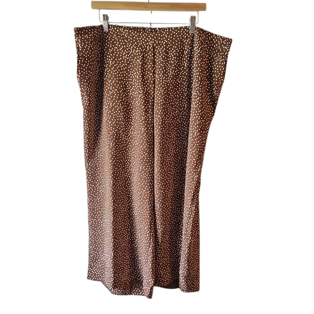 J. Jill Sz 2X Wearever Easy-Care Woven Wide-Leg Crops Brown White Polka Dot WP62_4